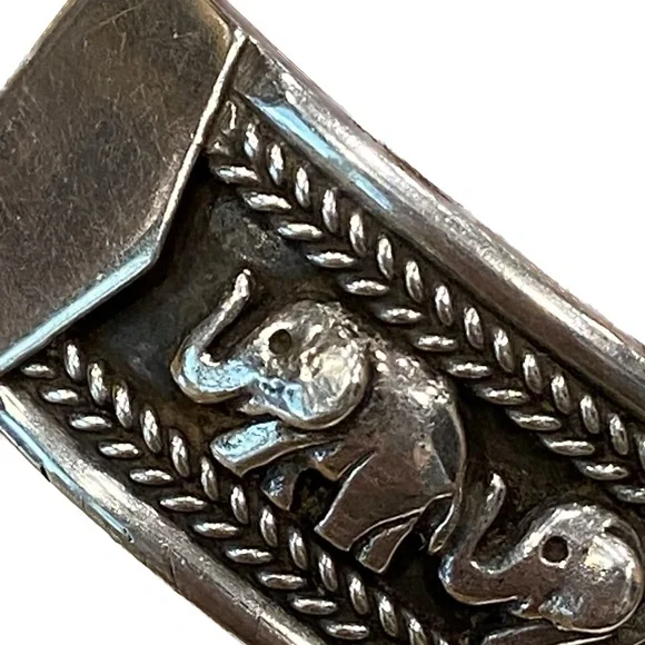 Vintage Sterling 925 elephant pave cuff bracelet Bali 80s good luck trunks up - Picture 4 of 10